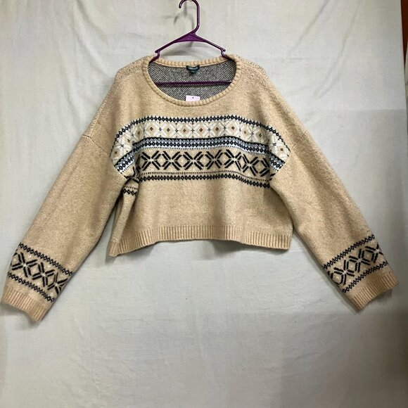 Wild Fable Women's XXL Beige Fair Isle Pullover Knit Cozy Soft Cropped Sweater - Picture 2 of 10